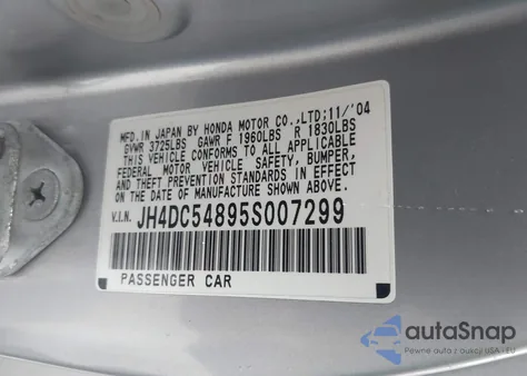 2005 Acura Rsx from USA, damaged, VIN JH4DC54895S007299